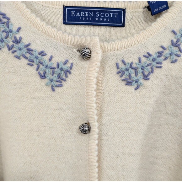 Vintage Karen Scott Womens LARGE Embroidered Wool Cardigan Sweater Button Up NWT - Picture 11 of 16